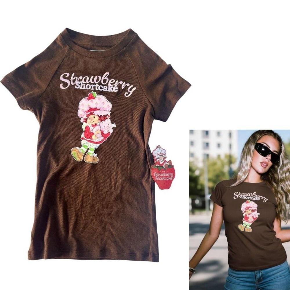 🍓 NWT Strawberry Shortcake Y2K Baby Tee‎ - Brown 🍰